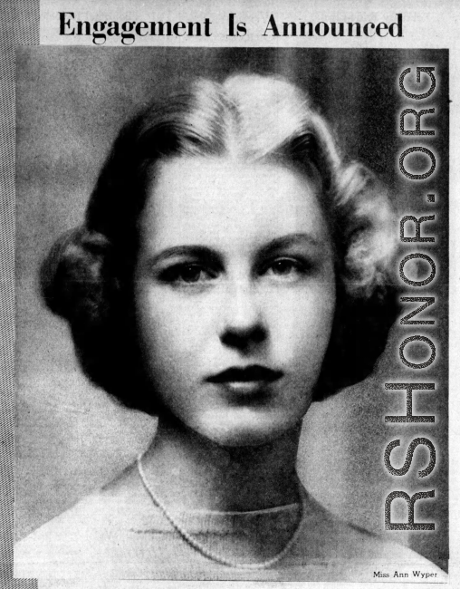 Newspaper image with engagement announcement on January 26, 1941, of Phillips Huffman and Miss Ann Wyper. (The Journal Herald, Dayton, Ohio. 26 Jan 1941, Sun • Page 23)
