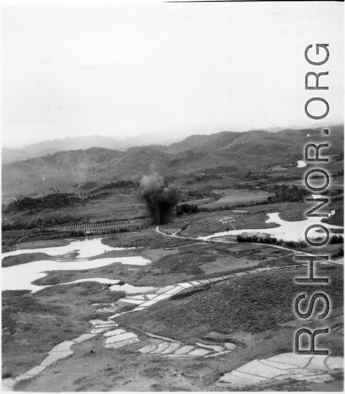 Bombing of small road bridge in either SW China (esp. Guangxi), or Burma, or French Indochina during WWII.