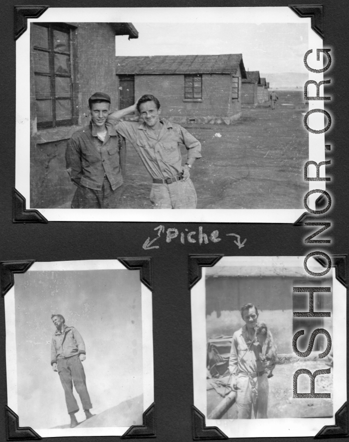 Vern Martin and Robert Piche pose on base at Yunnan, China. During WWII.