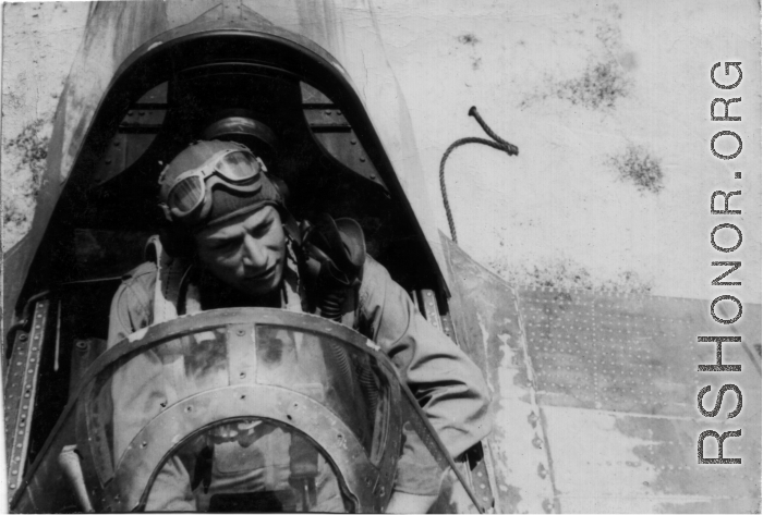 Stanley Mamlock in P-40 cockpit in the CBI during WWII.