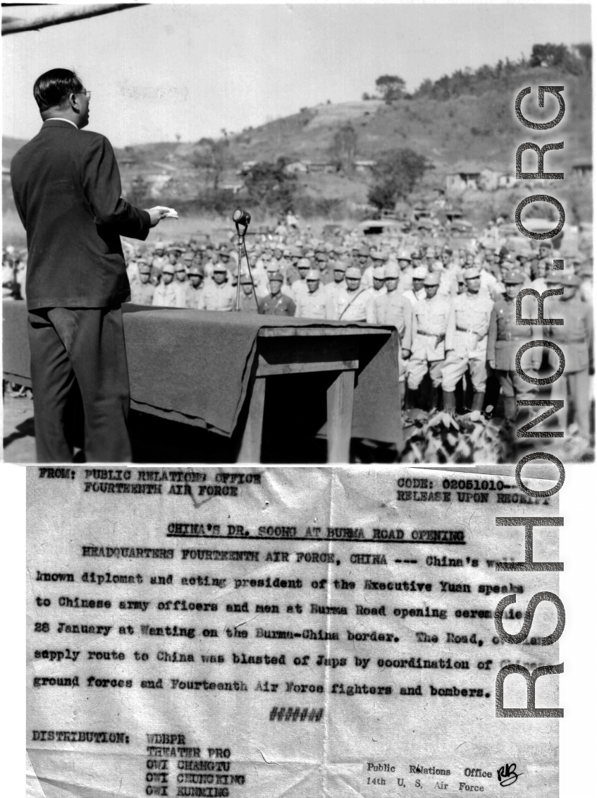 Chinese diplomat gives speech to Chinese troops at Wanting, on the China-Burma border, and on the Burma Road, during WWII.