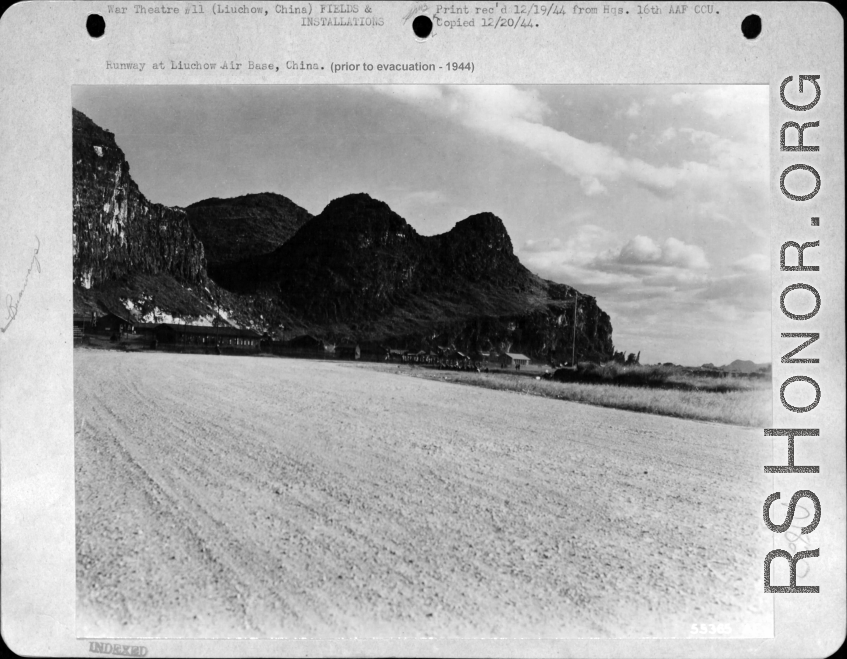 Runway at Liuchow (Liuzhou) air base, China (prior to evacuation in 1944), during WWII.