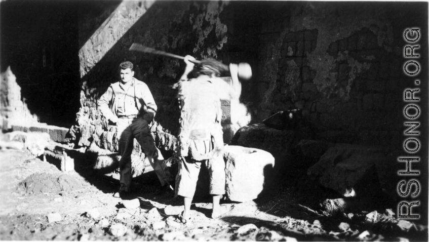 Making cornmeal or rice flour Probably Yangkai Village, Spring 1945. Clayton E. Nash.