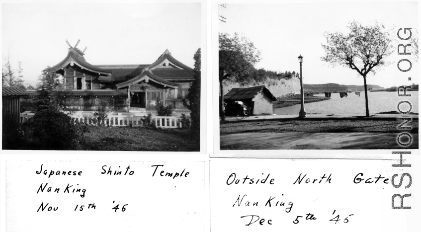 Around Nanjing (Nanking) in China around WWII: Japanese Shinto Temple in Nanjing, and outside North Gate.
