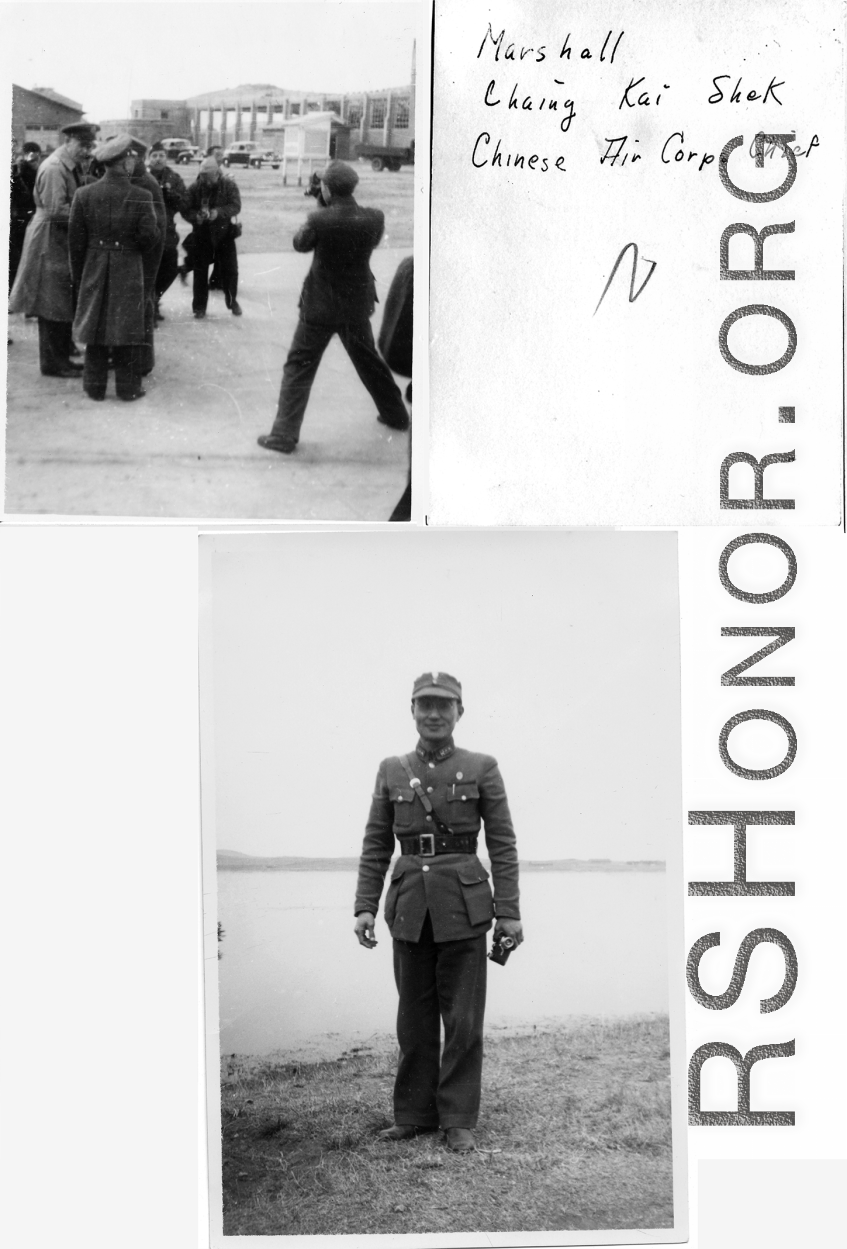 Chinese Air Corps Chief and General Marshall in Nanjing, December 20, 1945. And General Marshall, Chiang Kai-shek, and Chinese Air Corps Chief. In the CBI after WWII.