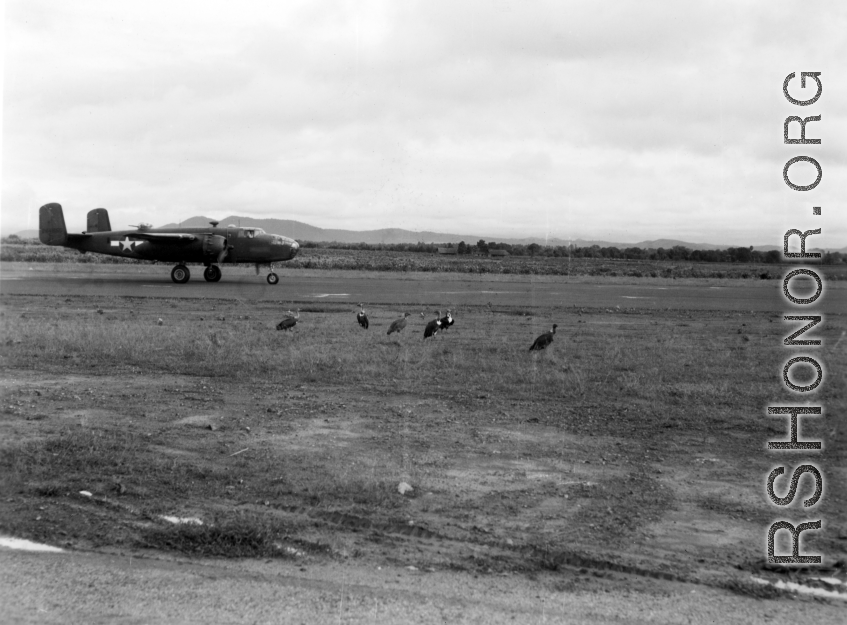 An American B-25 bomber at Yangkai, Yunnan province, in the CBI.