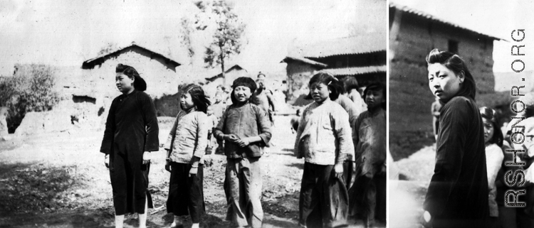 Local village children, including one girl from a wealthy family. Probably near Yangkai. During WWII.