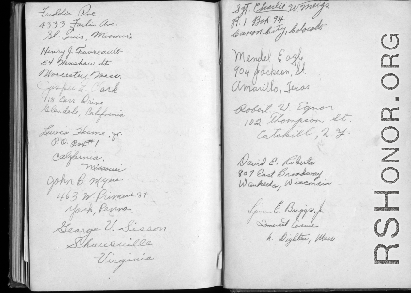 The wartime notebook of S/Sgt. Tom L. Grady. In his notebook, as a talented and curious young artist while in the CBI, he recorded scenes and vignettes that he saw in his life. He also recorded names and contact info for the people he met.  List of acquaintances.