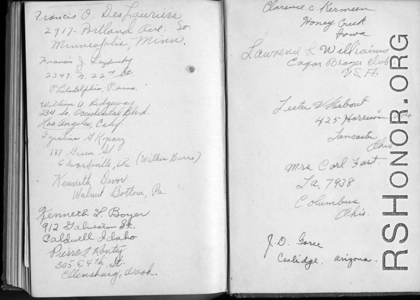 The wartime notebook of S/Sgt. Tom L. Grady. In his notebook, as a talented and curious young artist while in the CBI, he recorded scenes and vignettes that he saw in his life. He also recorded names and contact info for the people he met.  List of acquaintances.