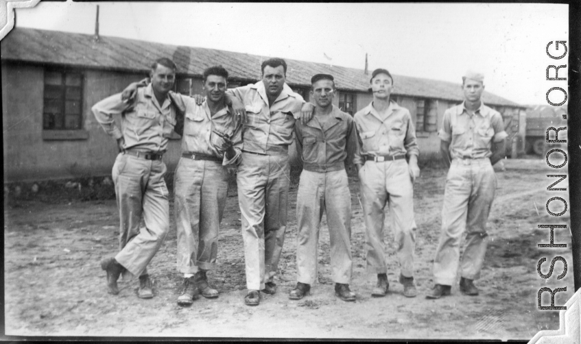 American flyers pose in Yunnan, China, during WWII. Likely 308th Bombardment Group.