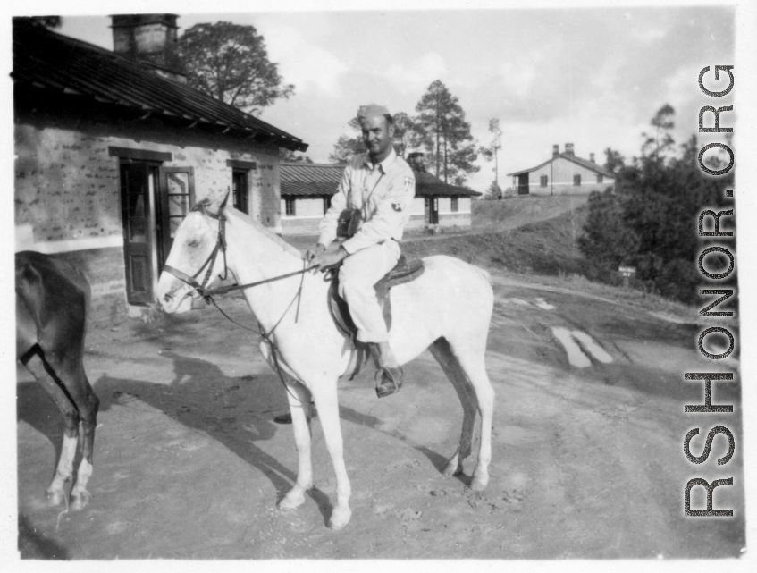 GI on horse ride during R&R at Darjeeling, India. 2005th Ordnance Maintenance Company, 28th Air Depot Group, in India during WWII.