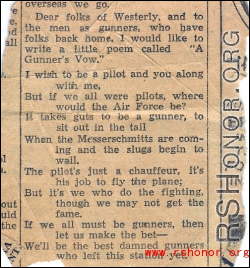 A Gunner's Vow printed in a news clipping.