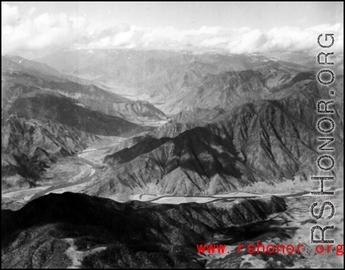 Rough mountains that flyers passed over in the CBI during WWII.
