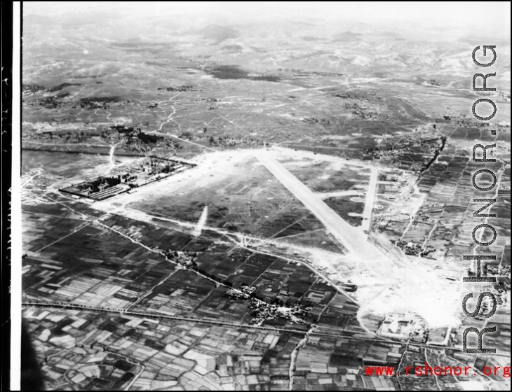 Aerial view of airbase in the CBI during WWII.  From the collection of Hal Geer.