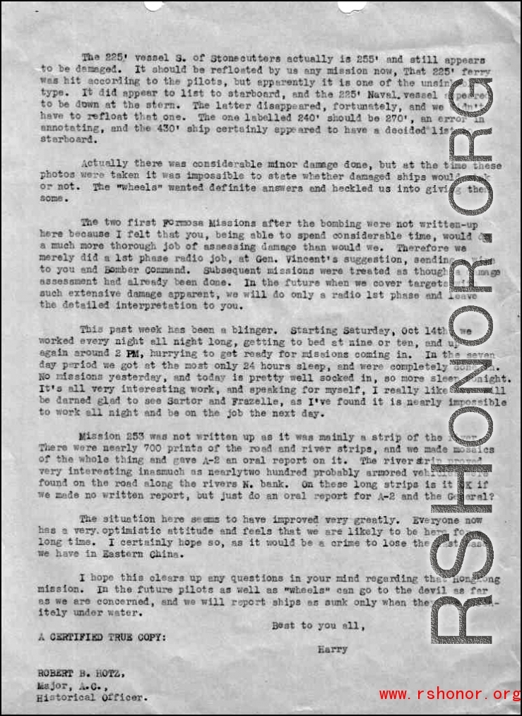 Page 2 of a letter to 'Dick' from 'Harry' talking about bombing and other air-attack missions.