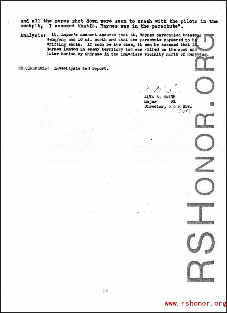Individual Deceased Personnel File (IDPF) for Albert L. Haynes, MIA, China.