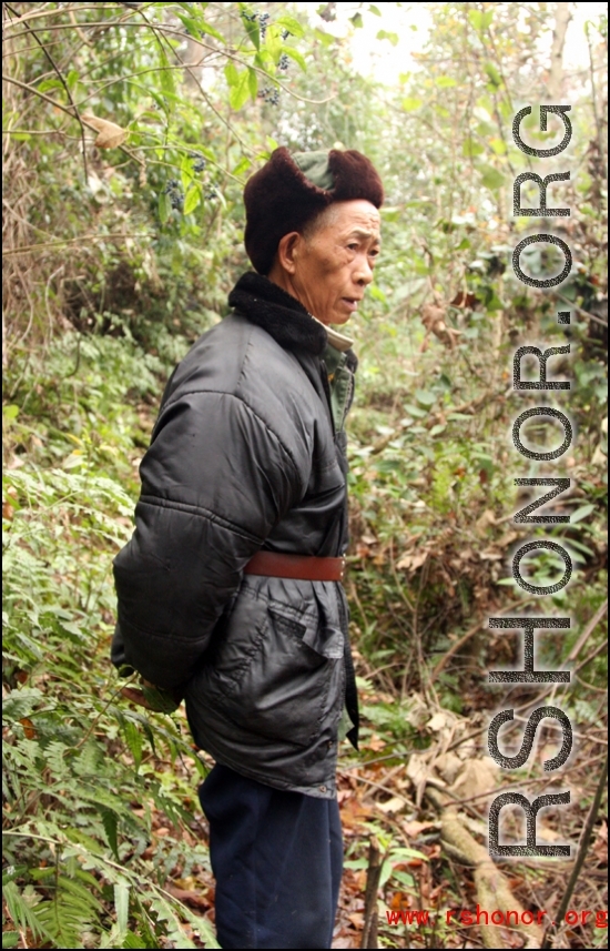 Images from January 13, 2008 search for an MIA site in Tian'e county, Guangxi province.  Carrol D. Gregory and another American were lost at a site called "Tungloa" on February 7, 1945, and we sought out this site.  The images under this title are from a site that matches very closely the record of Gregory's loss at "Tungloa".  Mr. YA who visited the site three days after the crash, when he was 14 yrs old, back at the crash site.