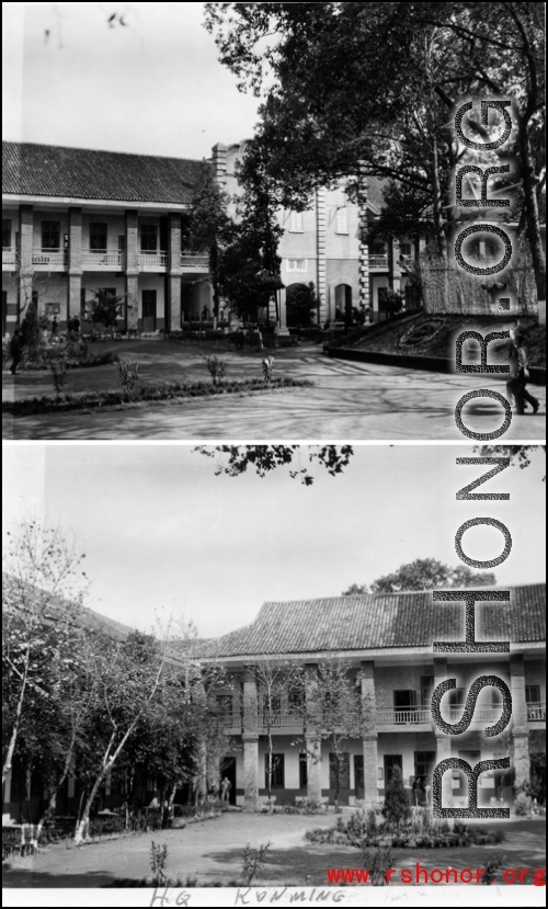 Scenes around Kunming city, Yunnan province, China, during WWII: "HQ Kunming"