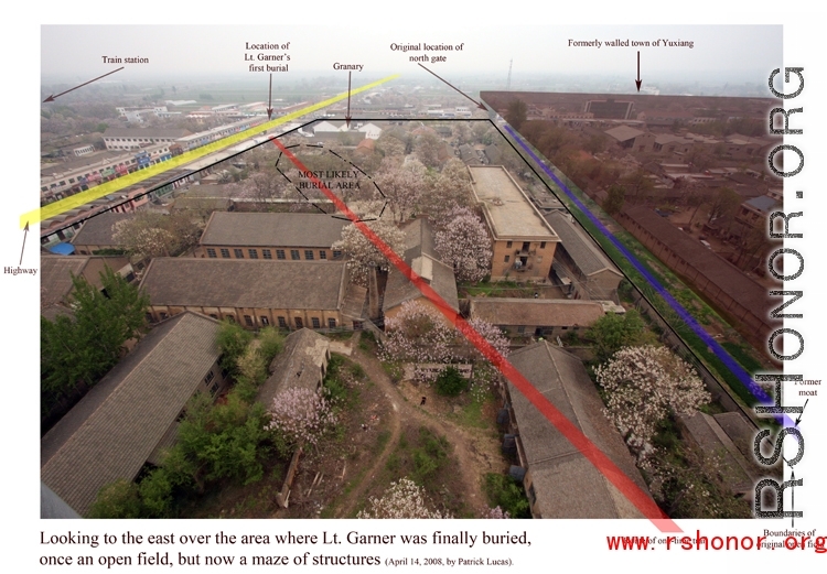 The area where Lt. Garner was finally buried, once an open field, but now a maze of structures. However, the small zone where he was mostly likely buried has some large open areas in it, and the soil has not been greatly disturbed.