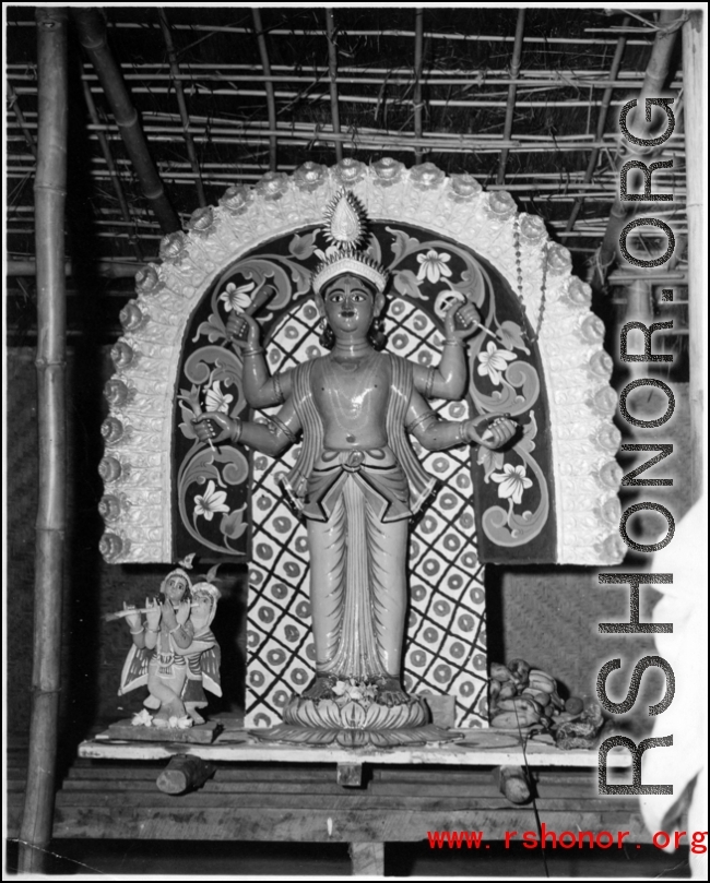 A religious figurine in a bamboo building in the CBI during WWII.