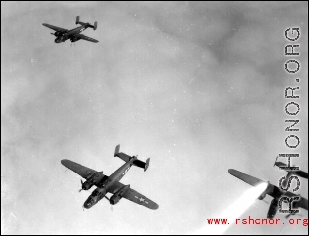491st Bombardment Squadron B-25J's in flight. China 1944