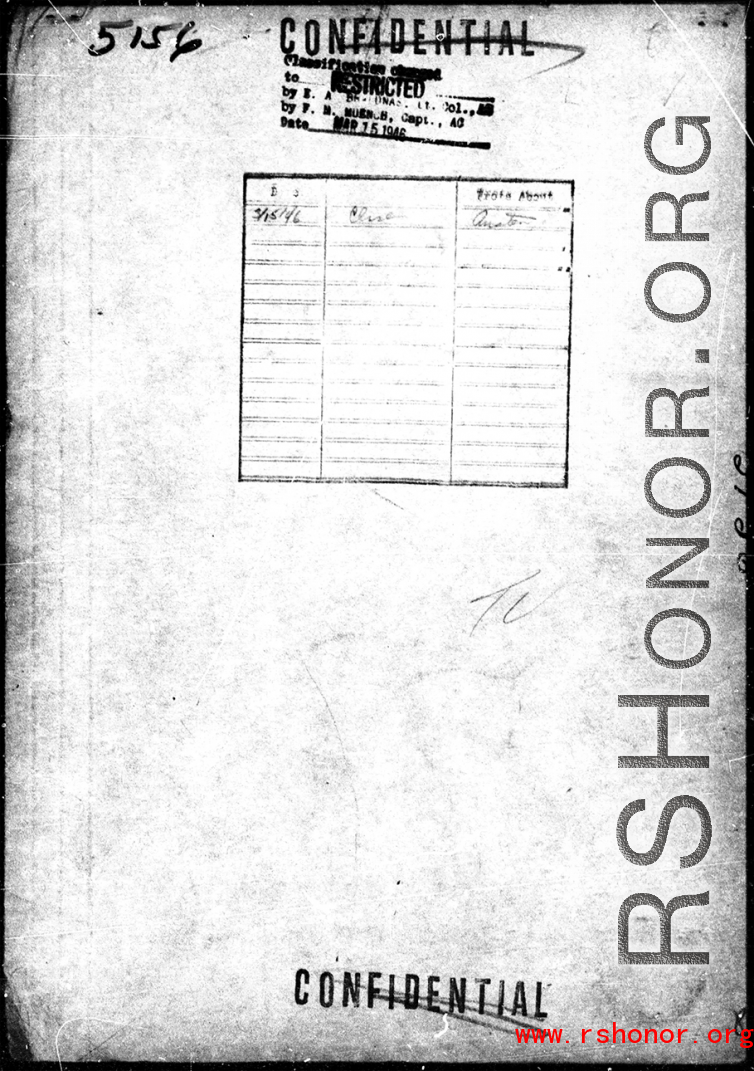 Page 1 (of 5) for MACR 5156 for B-24 bomber #42-73317, which was lost on May 20, 1944, over the sea near the south east coast of China, after a night mission to strike Japanese shipping.