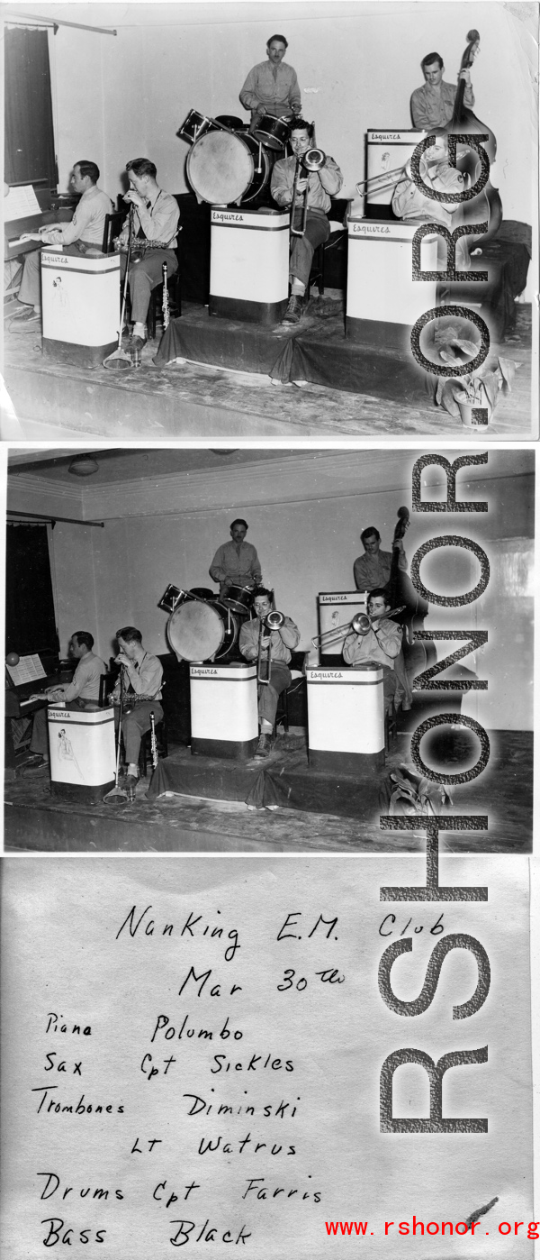 GIs of the "Esquires" play music at the E. M. Club at the city of Nanjing (Nanking) in China during WWII.