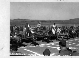 American personnel boost their morale by holding a Chariot Race. As marked on the photo, the contest was held on 28 Jan 1945 at Chanyi, China.