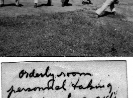 Orderly room personnel exercising at barracks B-5, Hostel #3, Kunming, May 1944.