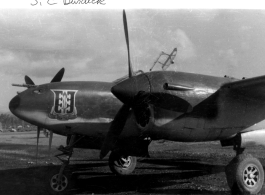 A P-38 with "Fire From The Clouds" group motto, should be 33rd Fighter Group, 10th Air Force. In the CBI during WWII.  Photo from S. C. Burdick.