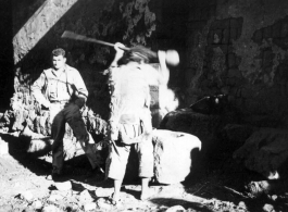 Making cornmeal or rice flour Probably Yangkai Village, Spring 1945. Clayton E. Nash.