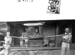 "This Is Tevald And Bukey Clowning Around With A Chinese Boy And His Sedan Chair."