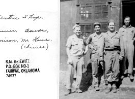 "This Is a picture of the (electric shop) shop area at Kwelin, China. The guys are Houser--Dowds--Harrison and an unknown Chinese man."