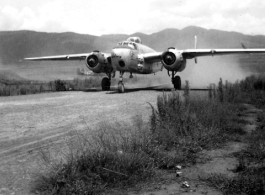 A B-25 of the Ringer Squadron taxing in China.