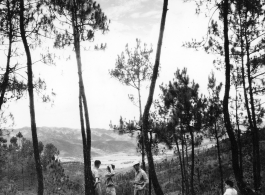 American GIs hiking out on mountains near Yangkai, Yunnan province, China. During WWII.