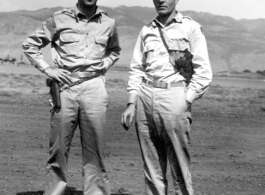 Two American flyers pose in Yangkai, China, during WWII.