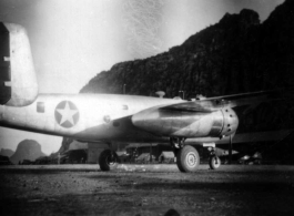 B-25 bomber at American base in Guangxi, China, during WWII.