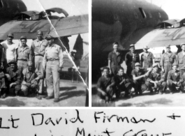 Lt. David Firman and line maintenance crew, with a C-46 transport plane. In the CBI during WWII.  From the collection of David Firman, 61st Air Service Group.