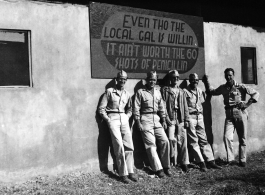 American GIs pose with STD sign in the CBI during WWII.    From the collection of David Firman, 61st Air Service Group.