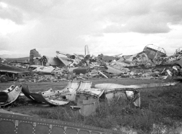 Crashed American aircraft in the boneyard at the American airbase in Yunnan during WWII--many of these were used as salvage for spare and repair parts for planes that were still flying.