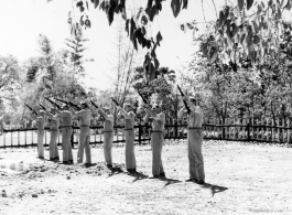 Gun salute for American GIS who had died at a temporary war-time graveyard. In the CBI, during WWII.