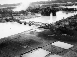 Bombing of Ninh-Bình railway bridge in French Indochina (Vietnam), during WWII. Ninh Bình is a small city in the Red River Delta of northern Vietnam, and along a critical rail route used by the Japanese.  Coordinates: 20°15'39.7"N 105°59'06.3"E