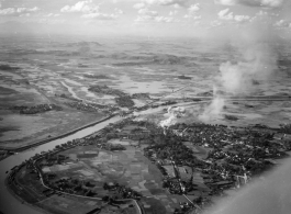 Bombing on Phu Lang Thuong railway bridge over the Thuong River at Bắc Giang City in French Indochina (Vietnam), during WWII. In northern Vietnam, and along a critical rail route used by the Japanese.  Coordinates:  21°16'32.69"N 106°11'9.28"E