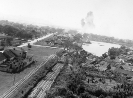 Bombing on Phu Lang Thuong railway bridge over the Thuong River at Bắc Giang City in French Indochina (Vietnam), during WWII. In northern Vietnam, and along a critical rail route used by the Japanese.  Coordinates:  21°16'32.69"N 106°11'9.28"E