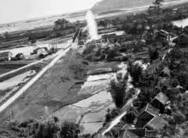 Bombing of Đò Lèn Bridge in Hà Trung Town in French Indochina (Vietnam), during WWII. In northern Vietnam, and along a critical rail route used by the Japanese.