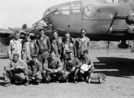 Yangkai, China, Early 1945.  Front ?Lecher, Schmidt, Clark, Penny, Routon.  Rear ?Bryan, Gornick, Gebhardt, Williams, Vollmer, Arndt.