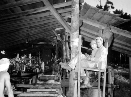 Operations of a mill of the 797th Engineer Forestry Company in Burma.  During WWII.