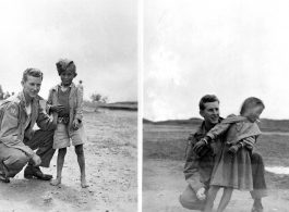 GI posing with cute kids in Burma, during WWII.