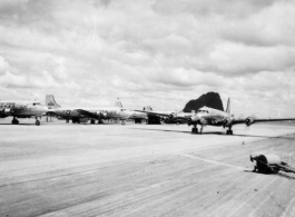 C-54 transport plane  on a runway at the American base at Liuzhou in 1945. Photos taken by Robert F. Riese in or around Liuzhou city, Guangxi province, China, in 1945.