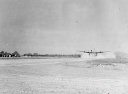 Photos taken by Robert F. Riese in or around Liuzhou city, Guangxi province, China, in 1945.  C-54 taking off at the runway at Liuzhou during WWII, in 1945.